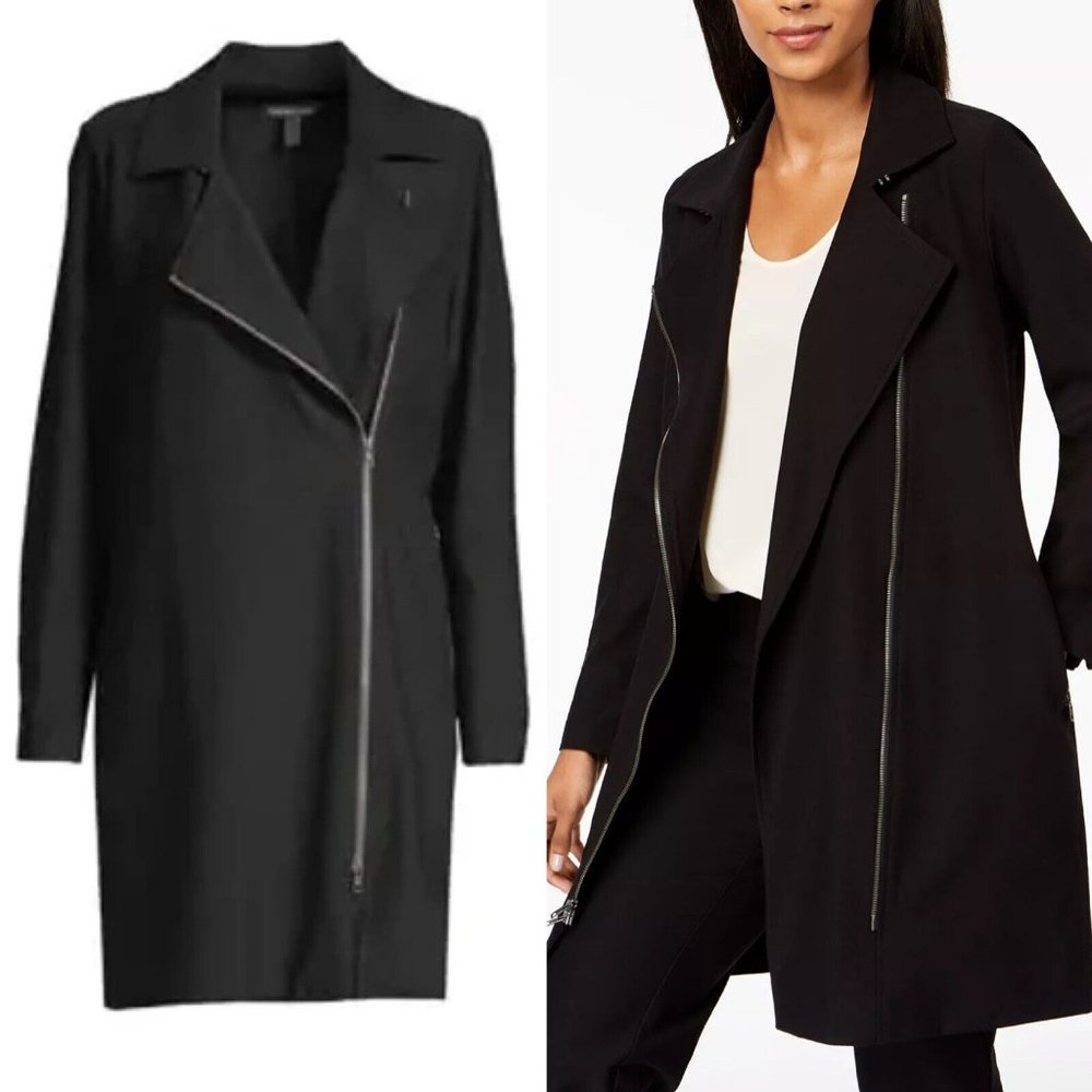 Eileen Fisher Black Washable Stretch Crepe Long Moto Jacket Zipper - NWT